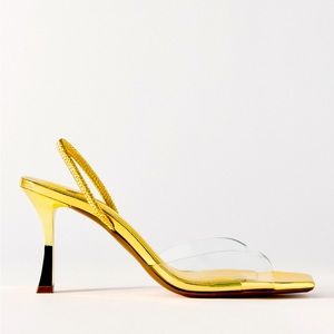 ZARA Vinyl laminated gold sandal size 10